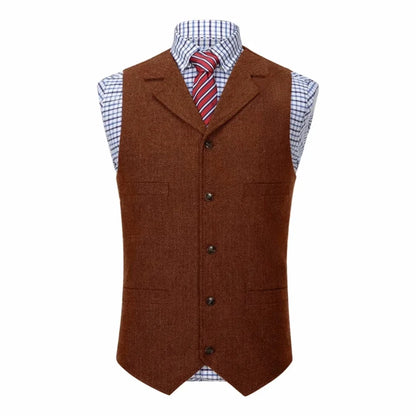 Men Vest Blue Herringbone With Lapel Single Button Waistcoat For Wedding Commute Business Office Work Daily Casual Men Suit Vest