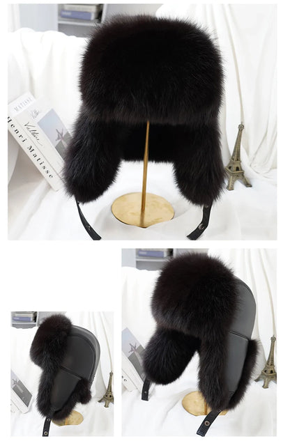 Winter Cap Man 100% Real Sliver Fox Fur Bomber Hat Men's Raccoon Fur Hat Ushanka Cap Trapper Russian Ski Caps Hats Real Fur Hat