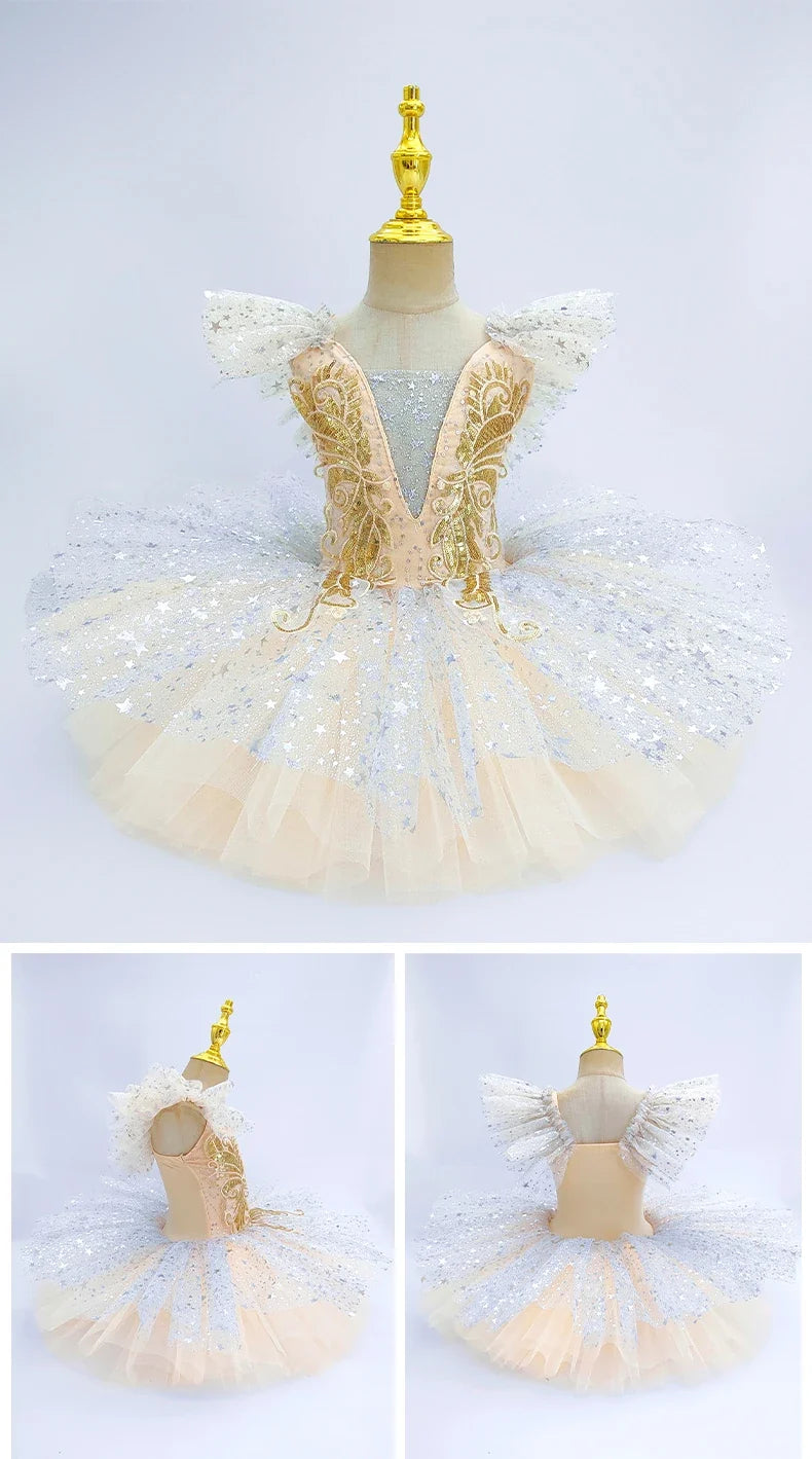 Kids Sequin Ballet Dress Performance Clothes Silver Girls Modern Dance Skirts Children Ballet Tutu Party Princess Dress Costumes