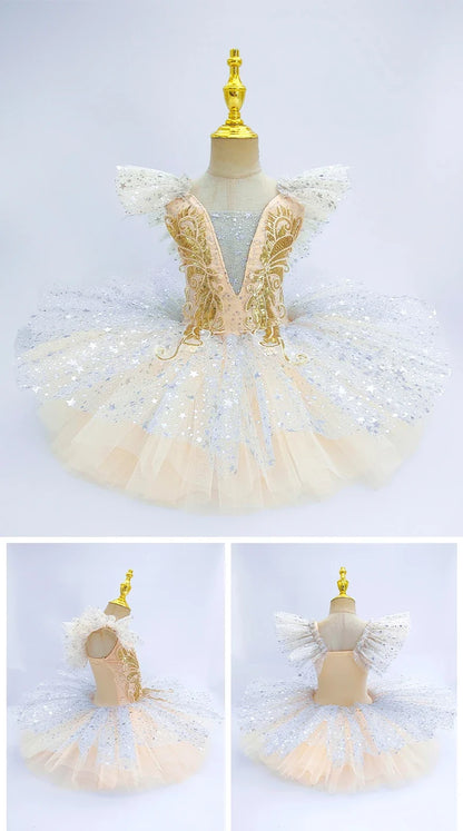 Kids Sequin Ballet Dress Performance Clothes Silver Girls Modern Dance Skirts Children Ballet Tutu Party Princess Dress Costumes