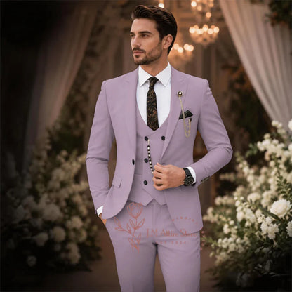 Sage Green Suit Men's 3 Piece Set Peak Lapel Jacket Vest Pants Custom Slim Fit for Wedding Groom Cocktail Party Tuxedo