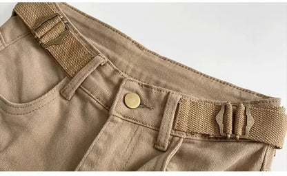 Women Military Green Denim Cargo Shorts Summer High Waisted Loose Wide Leg Y2K Hot Girl Casual Short Pants with Pockets