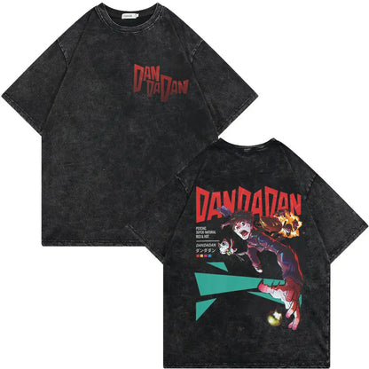 Dandadan Japanese Anime Vintage Washed T-shirt Men Women High Quality Fashion T-shirts Summer Casual Cotton Short Sleeve T Shirt