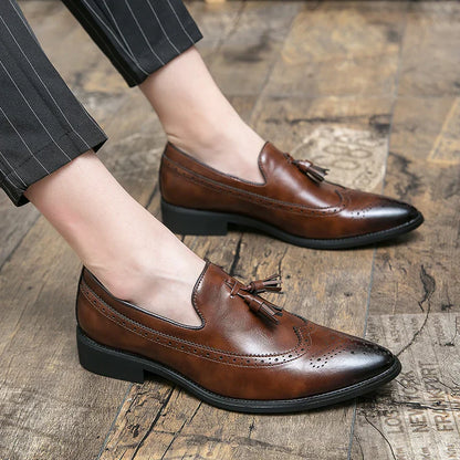 Dress Shoes Men Tassel Formal Leather Shoes Male Classic Social Casual Business Brogue Shoes Wedding Party Leather Loafers Male