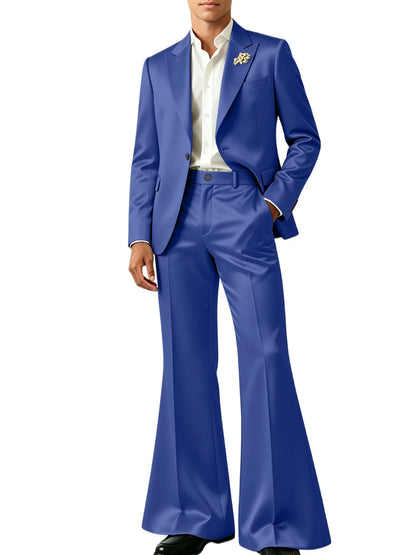 Luxury Men's Shiny Satin Suit 2 Piece Notch Lapel 1 button Jacket Wide Leg Flared Pants Wedding Groom Tuxedo Formal Party
