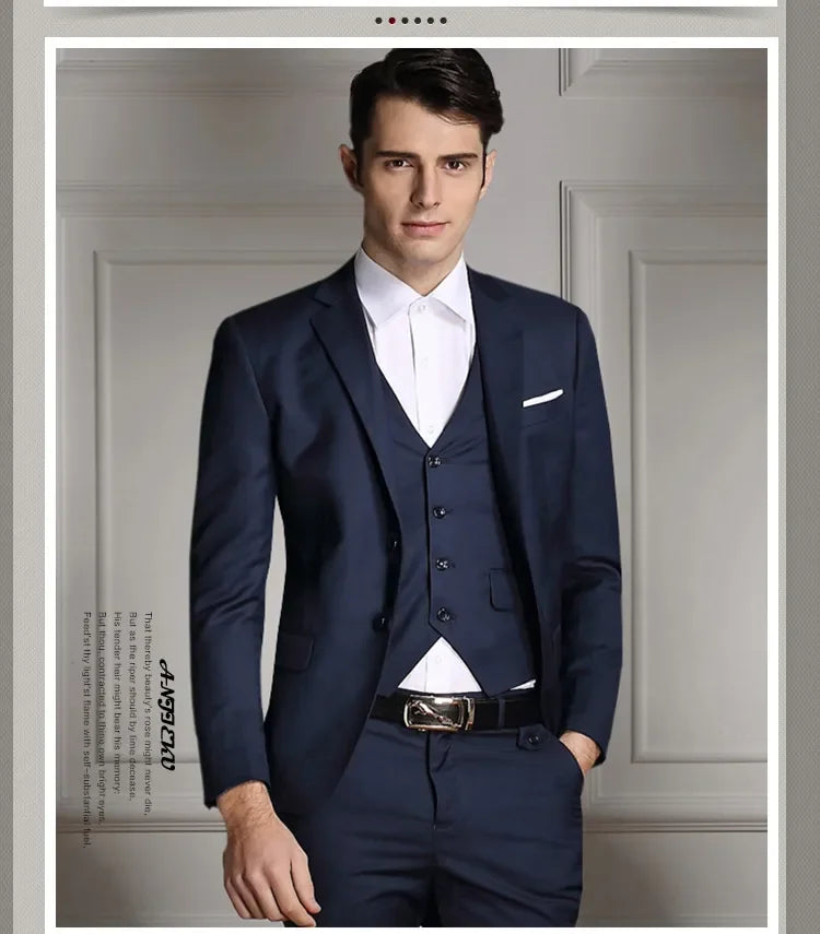 Blazers Pants Vest New Fashion Men Business Casual Suits / Male Solid Color Three Piece Sets Jacket Coat Trousers Waistcoat