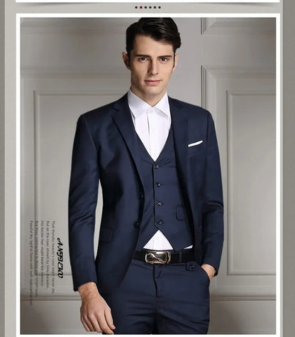 Blazers Pants Vest New Fashion Men Business Casual Suits / Male Solid Color Three Piece Sets Jacket Coat Trousers Waistcoat