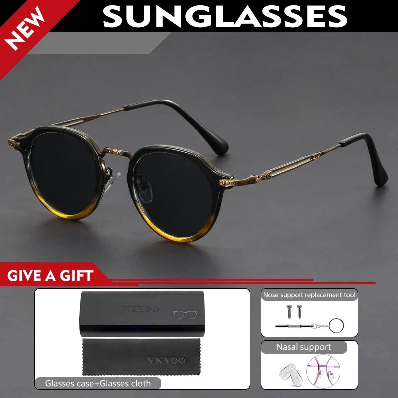 Retro Geometric Round Frame Simple Design UV Protection Men Women Polarized Sunglasses Customizable Prescription 1061