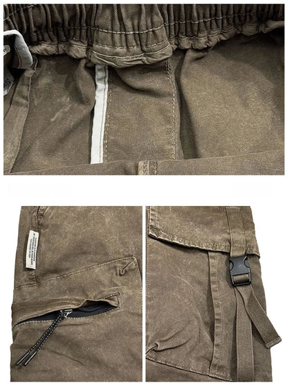 American Vintage Cargo Joggers Mens Washed Distressed Multi Pocket Pants Oversized Loose Fit Streetwear Hip Hop Plus Size Trendy
