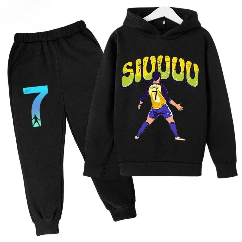 Quick-Dry CR7 Kids Tracksuit 7-13Y Ronaldo 7# Print Sports Outfit Breathable Fabric Active Wear Kids Boutique Clothes