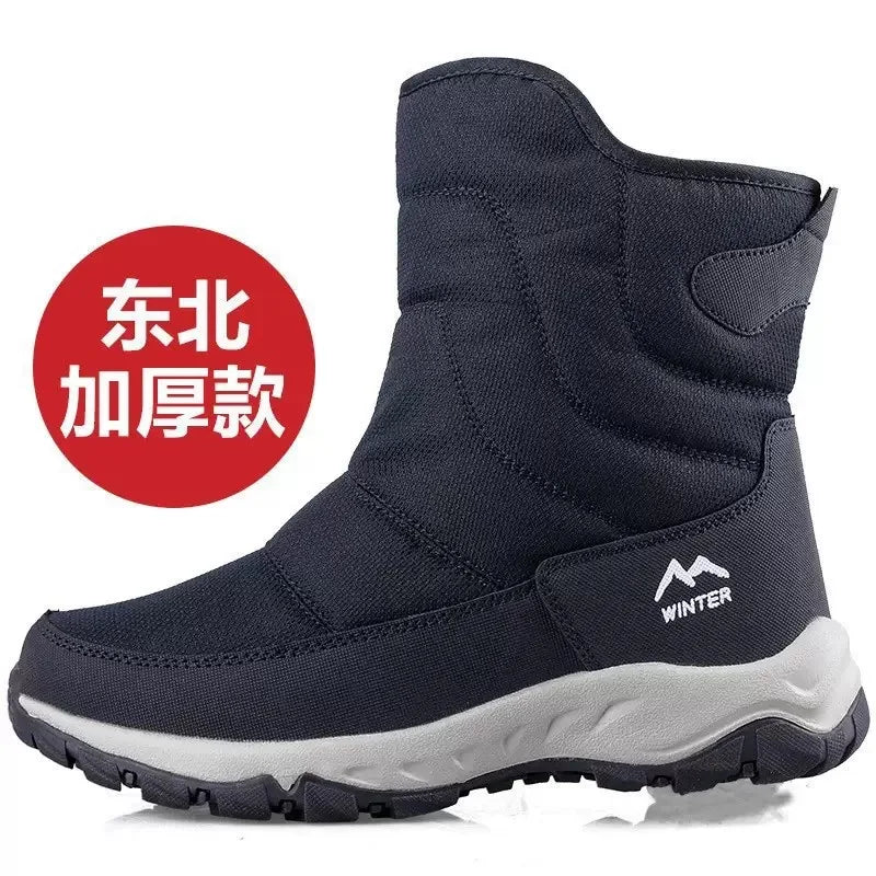 Mens Snow Boots Thickened Velvet Winter Boots Rotating Buckle Design Mid-calf Boots Plush Warm Cotton Shoes for Men Botas Hombre