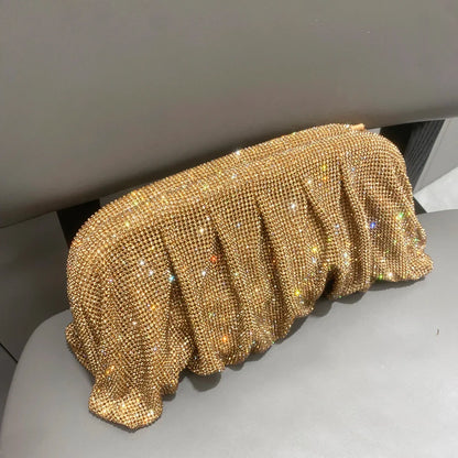 Shiny Handle Rhinestones Handmade Evening Clutch Bags New Folds Purses And Handbags Luxury Designer Wedding Party High Quality