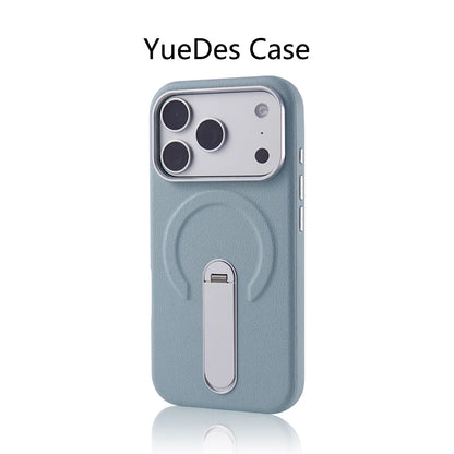 Luxury Rotation KickStand Business PU Leather Case For iPhone 17 Pro Max 16 15 14 13 For MagSafe Magnetic Matte Shockproof Cover
