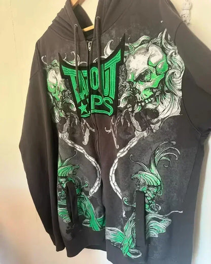 American Y2K New Hip Hop Trend Zipper Hoodie Women Street Casual Loose Joker Vintage Sweatshirt Unisex Fleece Padded Warm Hoodie