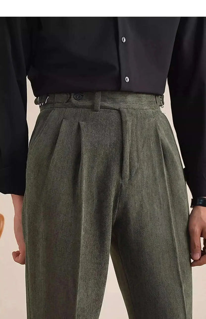 Men Dress Pant Fall Straight Tube Casual Pant Social Trousers Office Double Pleated High Waisted Trousers Men Formal Pant