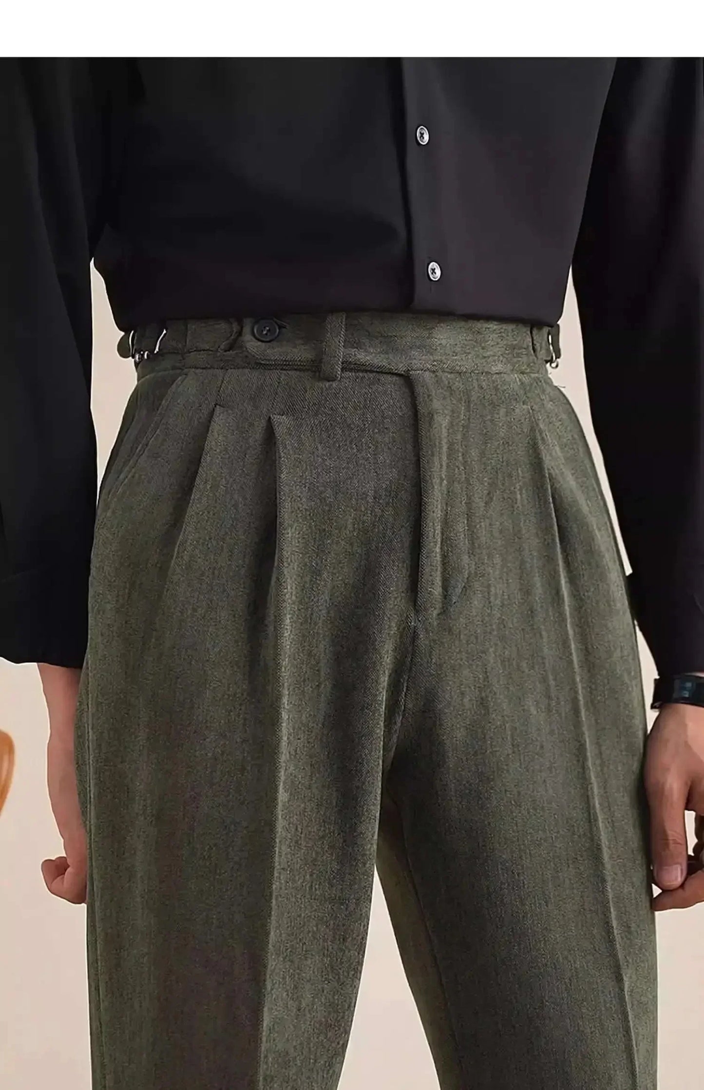 Men Dress Pant Fall Straight Tube Casual Pant Social Trousers Office Double Pleated High Waisted Trousers Men Formal Pant