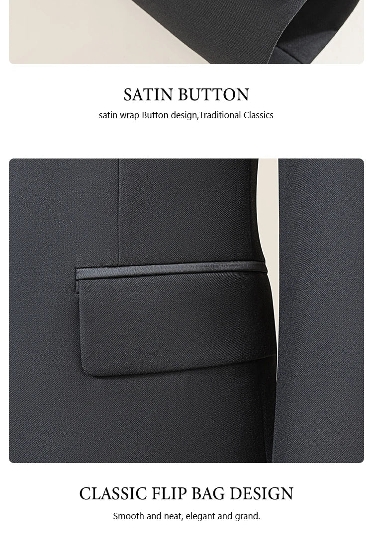 Men's Suit Black Collar Formal Dress Wedding Three-Piece Suit Orthodox Suit Vest Pants