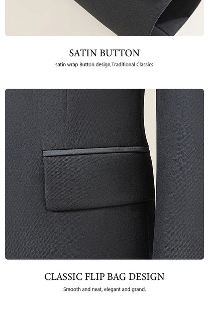 Men's Suit Black Collar Formal Dress Wedding Three-Piece Suit Orthodox Suit Vest Pants