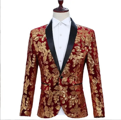 2026 New Men's Red Suit Jacket, Wedding Party Slim Dress Coat, Sequin Decoration Luxurious Blazers Blue Green Terno Masculino