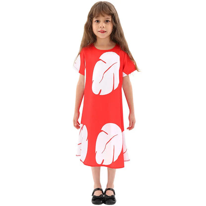 Costume Girl Cosplay Red Dress Short Sleeve Pajamas Hawaiian Printed Dress Summer Beach Outfit + Stitch Doll Set