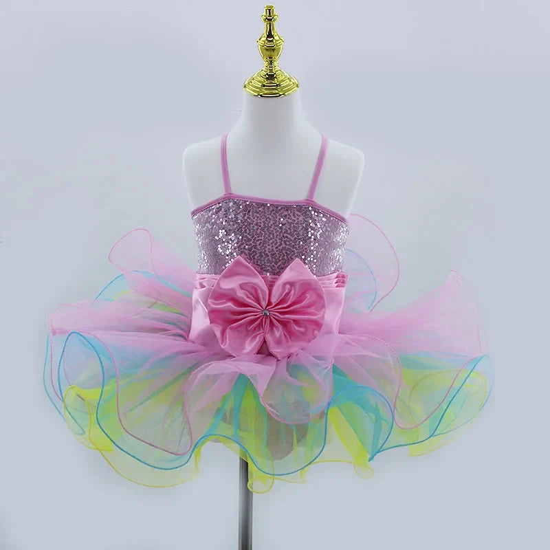 2024 Pink Kids Ballroom Clothing Sequined Flower Tutus Ballet Dress For Girl Modern Dance Tutu Dress Girls Ballet Princess Dress