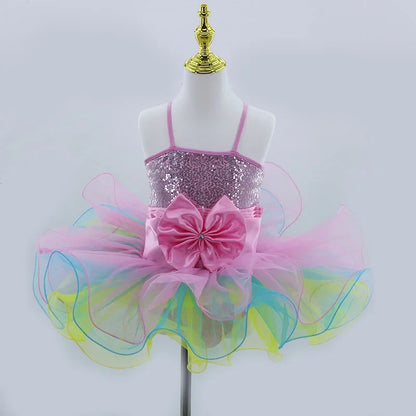 2024 Pink Kids Ballroom Clothing Sequined Flower Tutus Ballet Dress For Girl Modern Dance Tutu Dress Girls Ballet Princess Dress