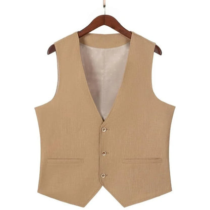 Men's Summer Linen Vest  V Neck Suit Waistcoat Casual Vest Regular Fit Men's Linen Vest
