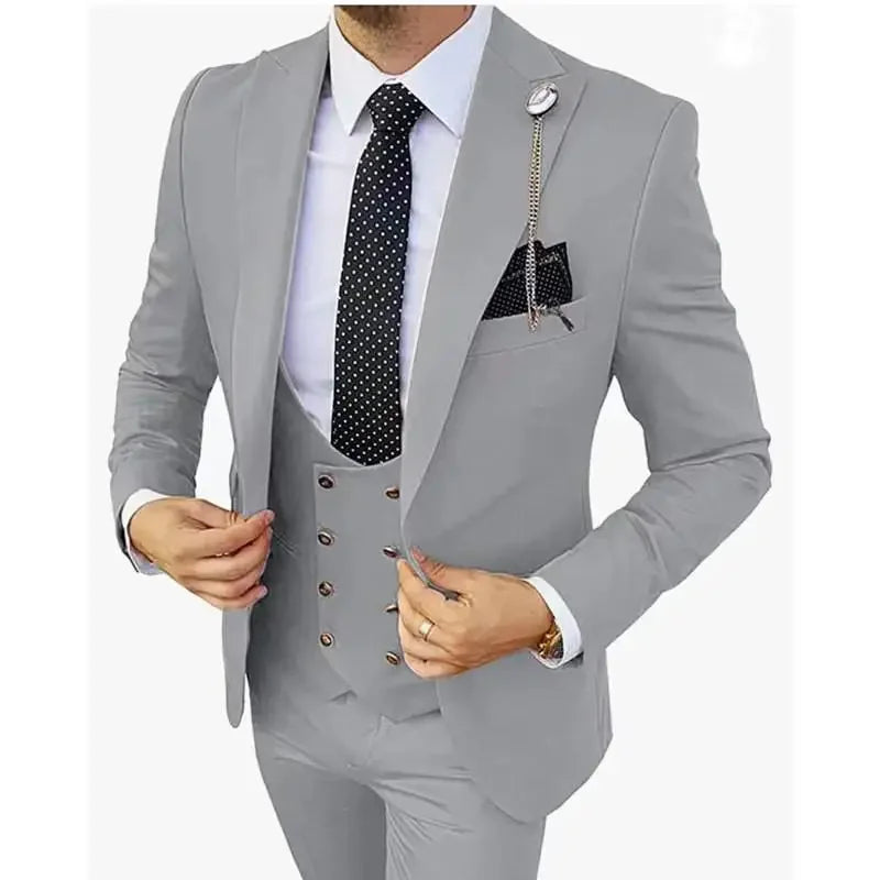 Men Suits 3 Pieces Orange Solid Single One Button Business Slim Fitting Suitable for Wedding Banquet Set Jacket Vest Pants
