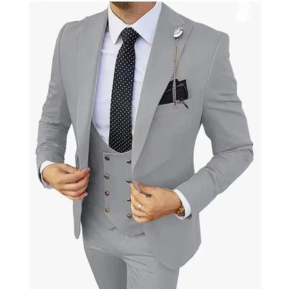 Men Suits 3 Pieces Orange Solid Single One Button Business Slim Fitting Suitable for Wedding Banquet Set Jacket Vest Pants