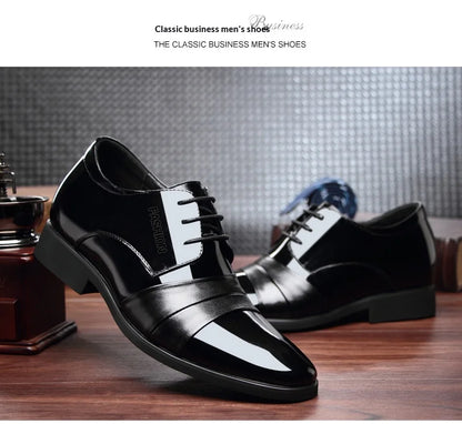 6cm/8cm Height Increasing Mens Formal Dress Shoes Cow Leather Elevator Shoes Business Office Oxfords Wedding Party Social Shoes