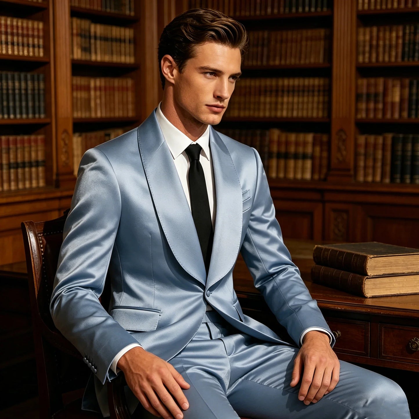Luxury Men's Satin Tuxedo Suit Shawl Lapel Slim Fit 2-Piece Blazer & Pants Set Formal Business Casual Jacket Coat for Wedding