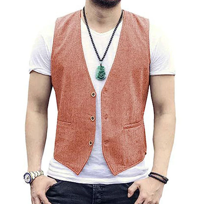 Large Men's Suit Vest  Spring And Summer Linen Cotton Slim Fit Waistcoats Lightweight And Breathable Single Breasted Casual Vest