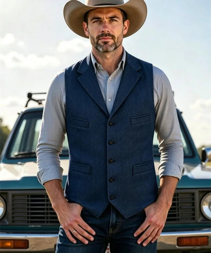 Men's Wool Tweed Suit Vest Lapel V Neck Sleeveless Herringbone Retro Casual Slim Fit Wedding Business Waistcoat for Tuxedos