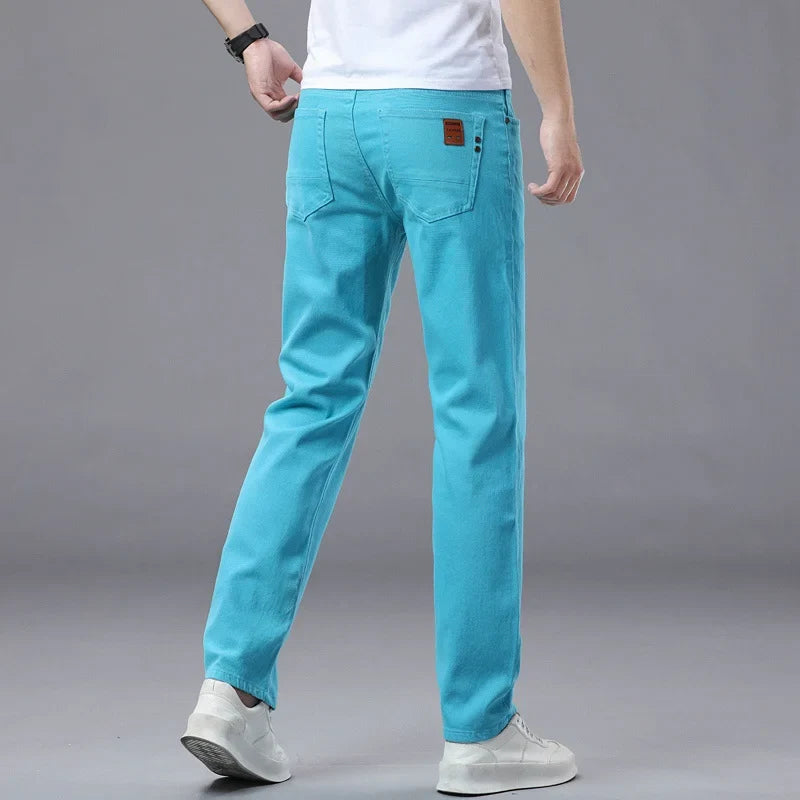 Men's Slim Fit Pants Casual Colorful 2025 Spring New Straight Trousers Men Cotton Stretch Fashion Pants Red Yellow Pink Blue