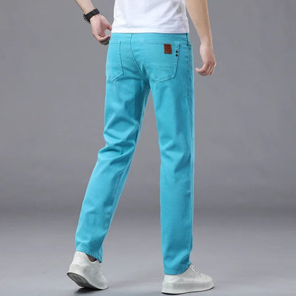 Men's Slim Fit Pants Casual Colorful 2025 Spring New Straight Trousers Men Cotton Stretch Fashion Pants Red Yellow Pink Blue