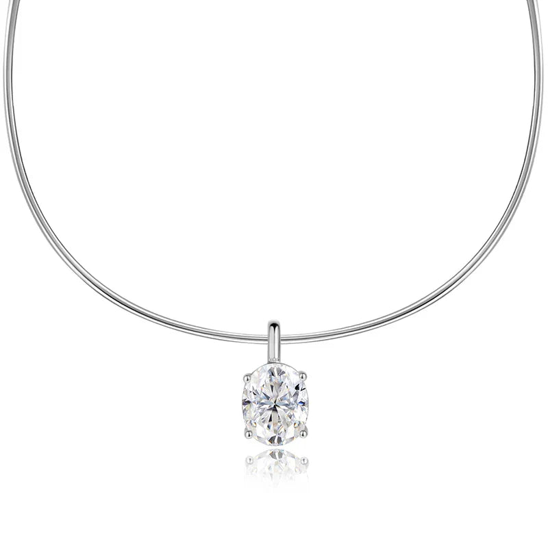 3CT Oval Cut Moissanite Necklace for Women Men Classic Neck Chain 1mm Lab Diamond Pendant 925 Sterling Silver Jewelry
