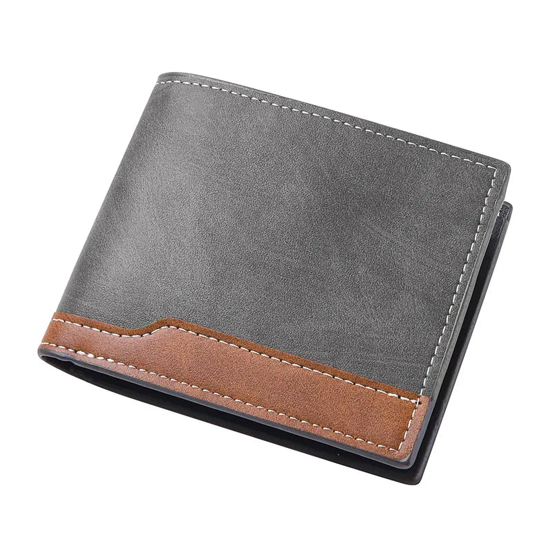 New PU Leather Men's Short Wallet Two Fold Design, Black/Coffee Retro Style, Coin Purse with ID Card Holder, Suitable for Men