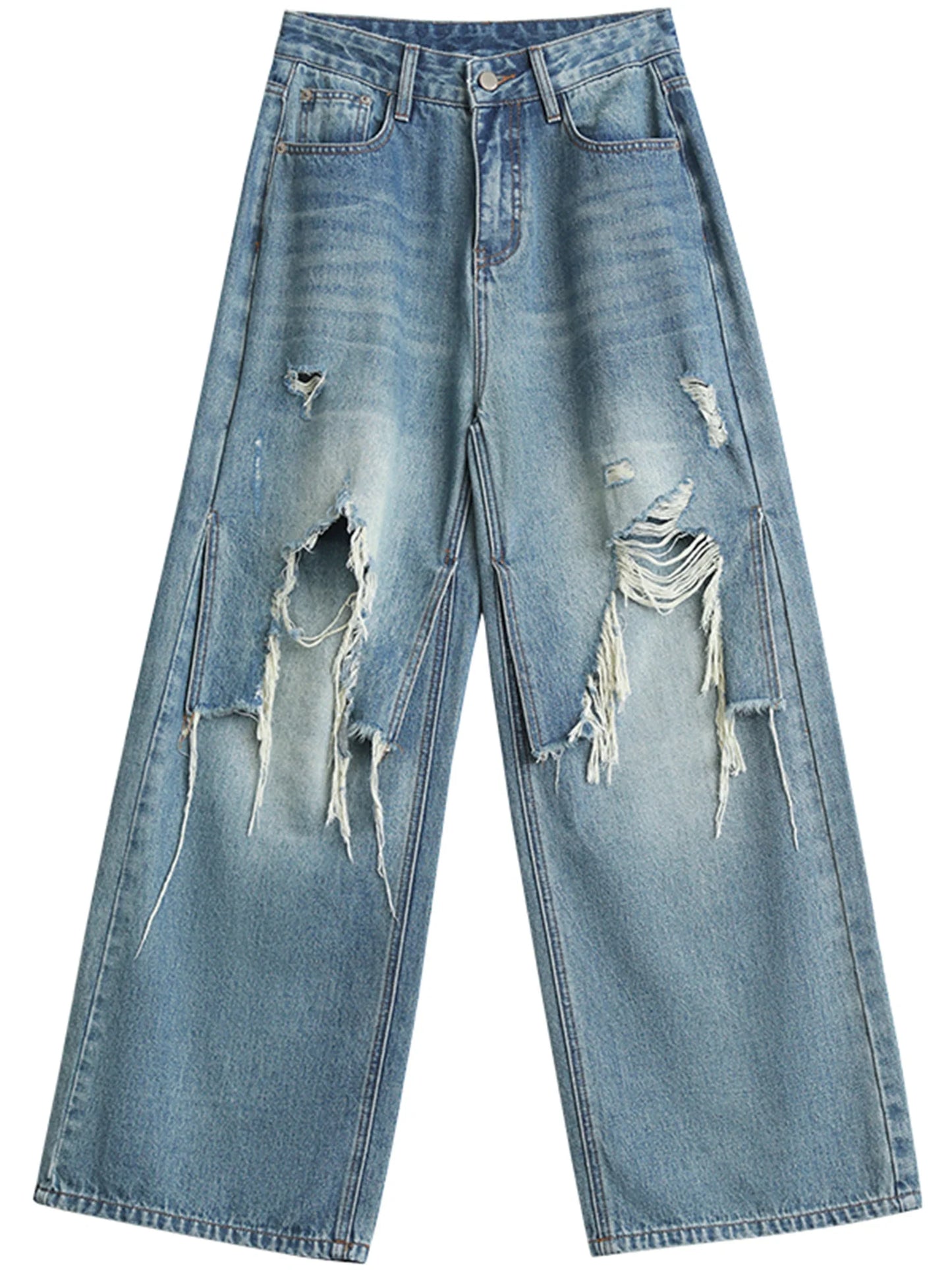 Women Jeans Loose Casual High Waisted Wide Leg Ripped Rough Edge Denim Pants Female Trousers Spring Autumn 2025