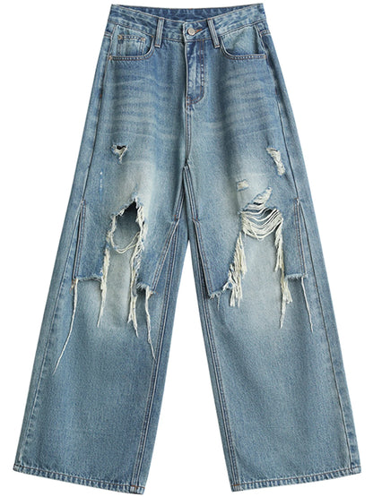 Women Jeans Loose Casual High Waisted Wide Leg Ripped Rough Edge Denim Pants Female Trousers Spring Autumn 2025