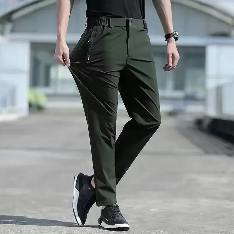 Ice Silk Men's Summer Pants Elastic Waist Straight Leg Trouser Male Quick Dry Big Size Large Plus Stretch 6XL 7XL Work Outdoor