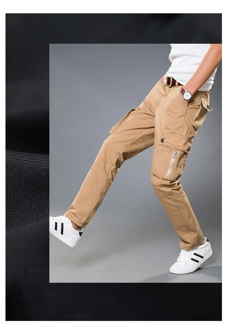 Winter Cargo Pant Men Straight Leg Fit Brushed Trouser Male Cotton Fleece Lined Warm Pocket Work Black Elegant Military Tactical