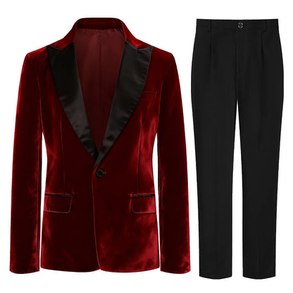 Boys Tuxedo Velvet Blazer Kids Suit Red Christmas New Year Party Gift Clothes Fromal Black  Xmas Birthday Wedding Outifit