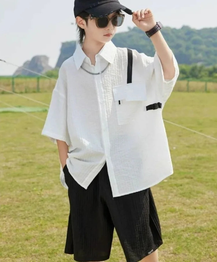 Summer Short-sleeved Shirt 8 To 10 Year Old Boy Clothes Child Sets Boys Clothing 7 Years Children's From 4 Korean Kids Cotton 14
