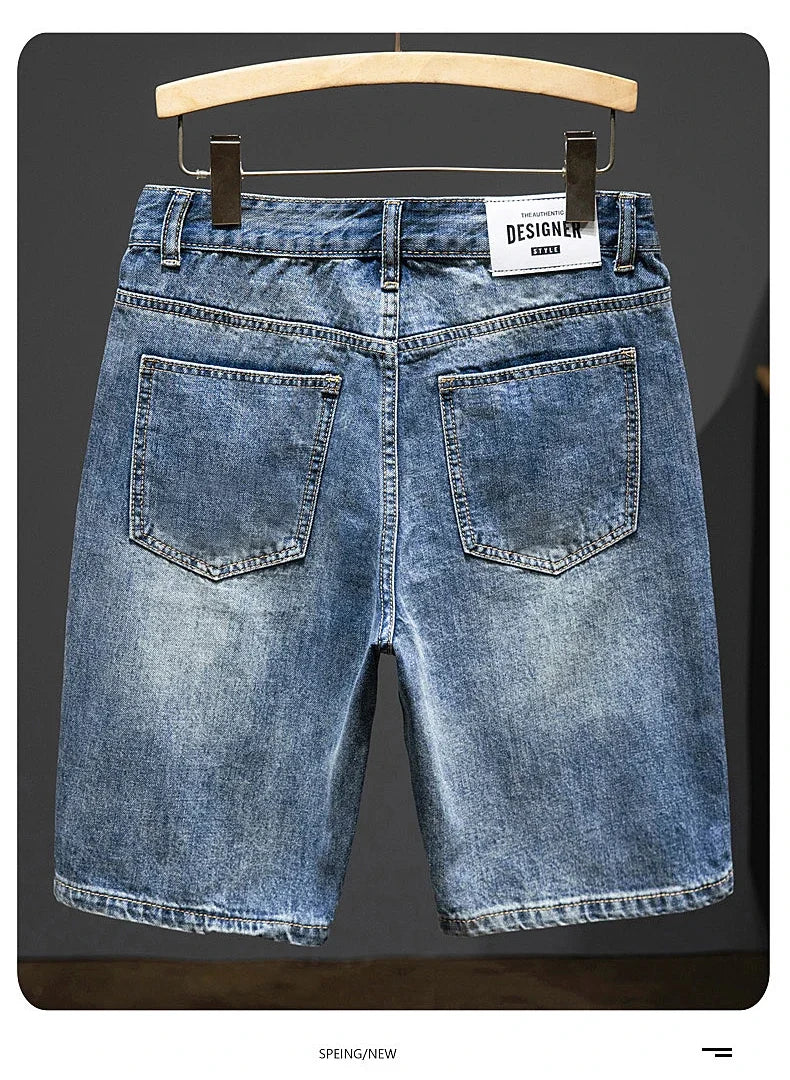 2024 New in Vintage Men's Denim Shorts Fashion Straight Bermuda Jeans Slim Soft Casual Short Pants Male Streetwear