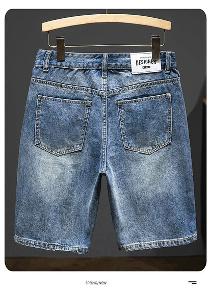 2024 New in Vintage Men's Denim Shorts Fashion Straight Bermuda Jeans Slim Soft Casual Short Pants Male Streetwear