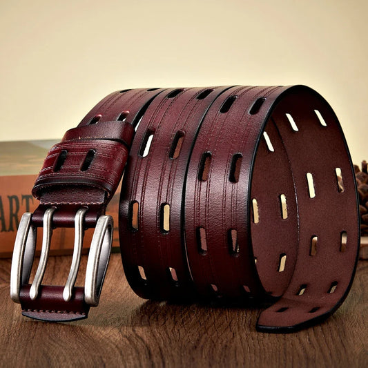 High Quality Genuine Leather Belts for Men Brand Strap Male Double Pin Buckle Fancy Vintage Jeans Belt Cowboy Cintos