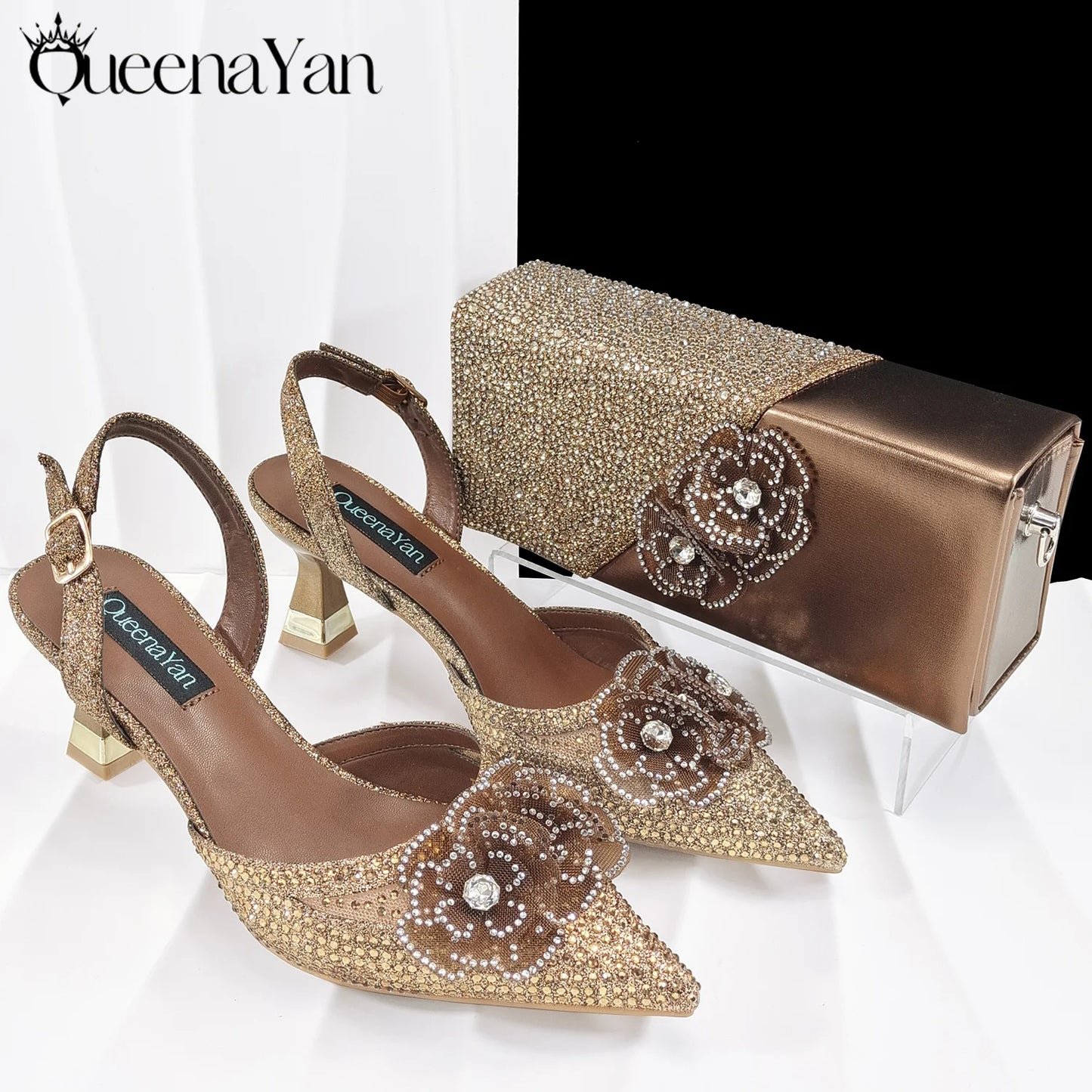 Elegant African-Inspired Evening Shoes and Handmade Clutch Set Pointed Toe High-Heel Women's Footwear and Matching Bag