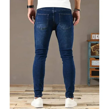 Men Narrow Leg Jeans Male Straight Leg Slim Pencil Denim Pants Classic Casual Daily Stretch Skinny Trousers