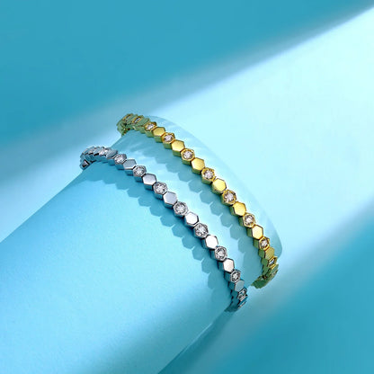 925 Sterling Silver 14K Gold Plated Moissanite Hexagon Tennis Bracelet for Women Color Sparkling Geometric Jewelry Gift