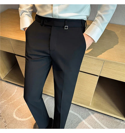 High Quality Invisible Elastic Waist Business Casual Suit Pants Built-in Anti Slip Strip Slim Fit Office Social Dress Trousers